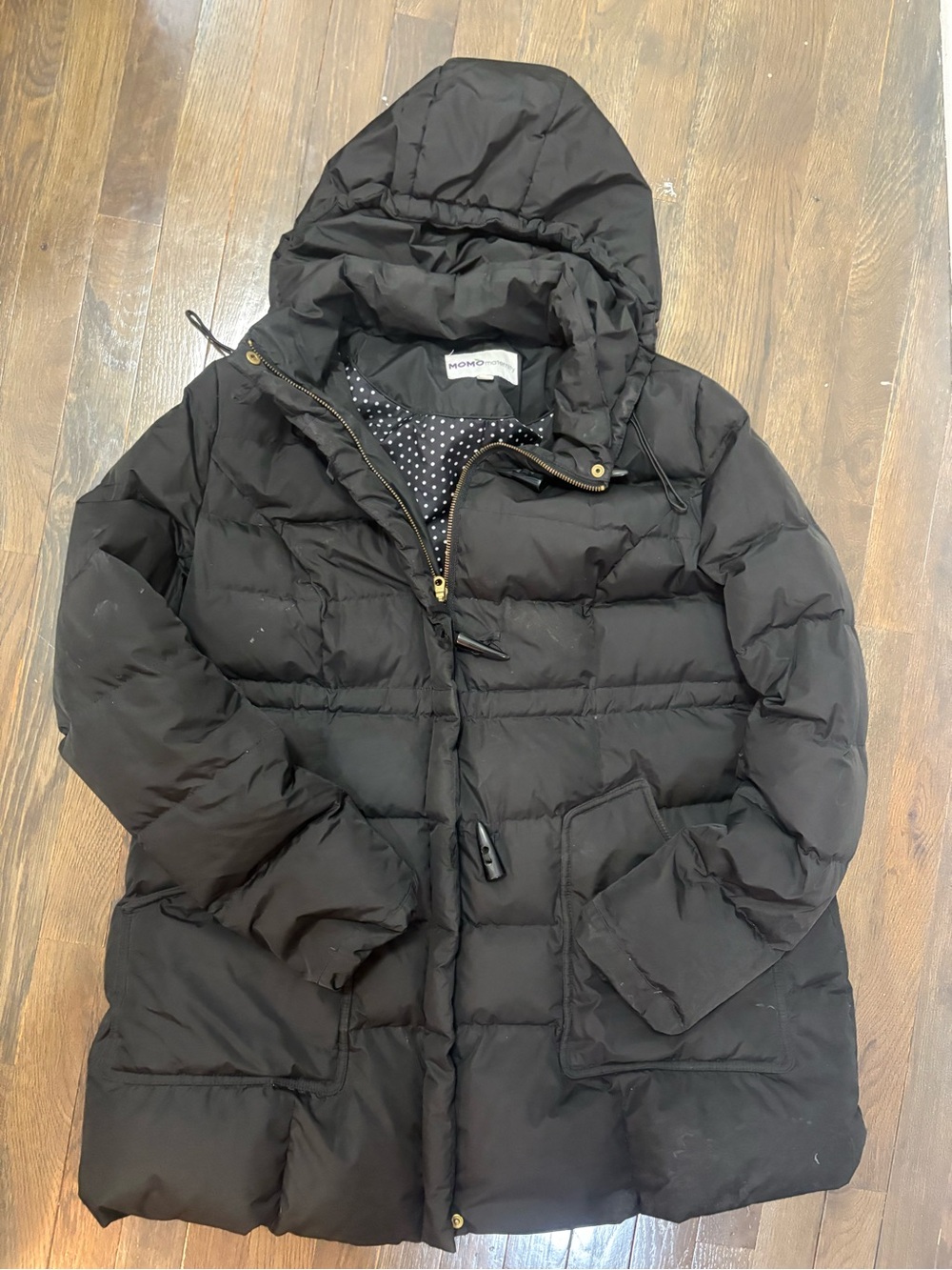 Black Women's Maternity Jacket.  Hooded Puffer Winter Coat